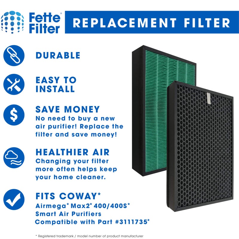 Fette Filter فلتر فيتي - فلتر بديل 400/400S متوافق مع كواي AIRMEGA Max2 400 400S 400(G) 400S(G) مجموعة فلتر الكربون النشط والأخضر، AP-2015-FP، عبوة 2 - Image 3